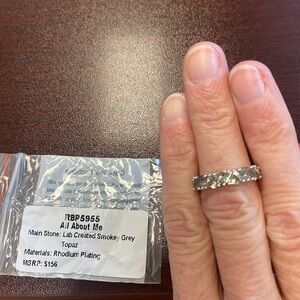 NWT Bomb party ring size 7 Smokey gray Topaz Rhodium Plating MSRP $156